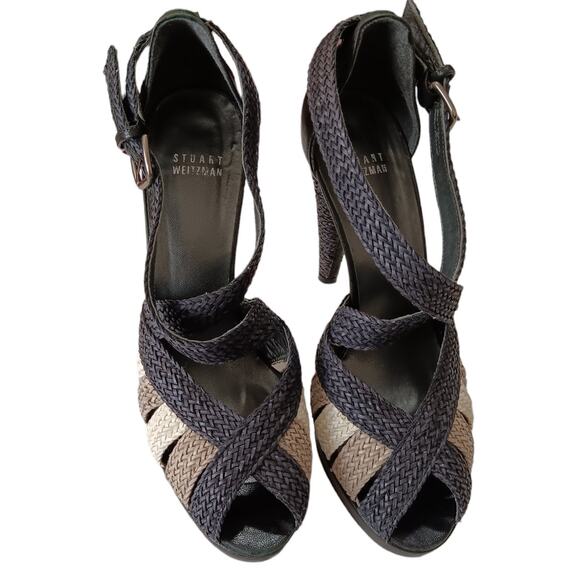 STUART WEITZMAN Raffia Rattan Straw Heels 8.5 Artsy Pumps Event Office Career - Picture 8 of 11